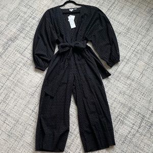 RHODE Blake Eyelet Blouson-Sleeve Jumpsuit Black M